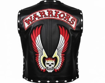 The Warriors Movie Real Leather Vest Black Leather Jacket for Men Gift,Cafe Racer Leather Biker vest