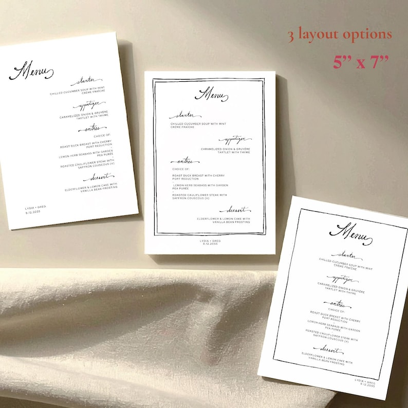 WEDDING MENU TEMPLATE Handwritten Editable & Printable Menu for Events ...