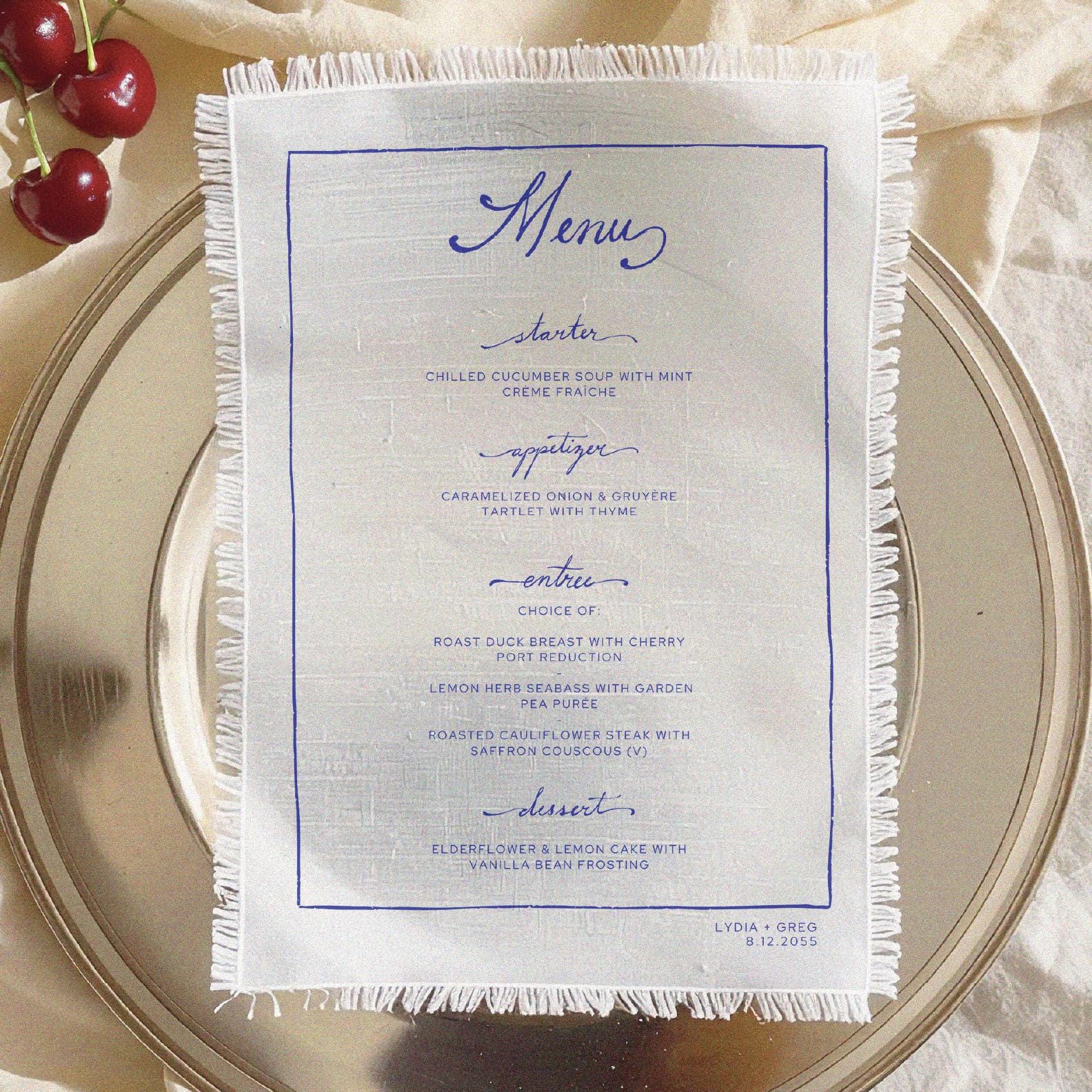 WEDDING MENU TEMPLATE Handwritten Editable & Printable Menu for Events ...