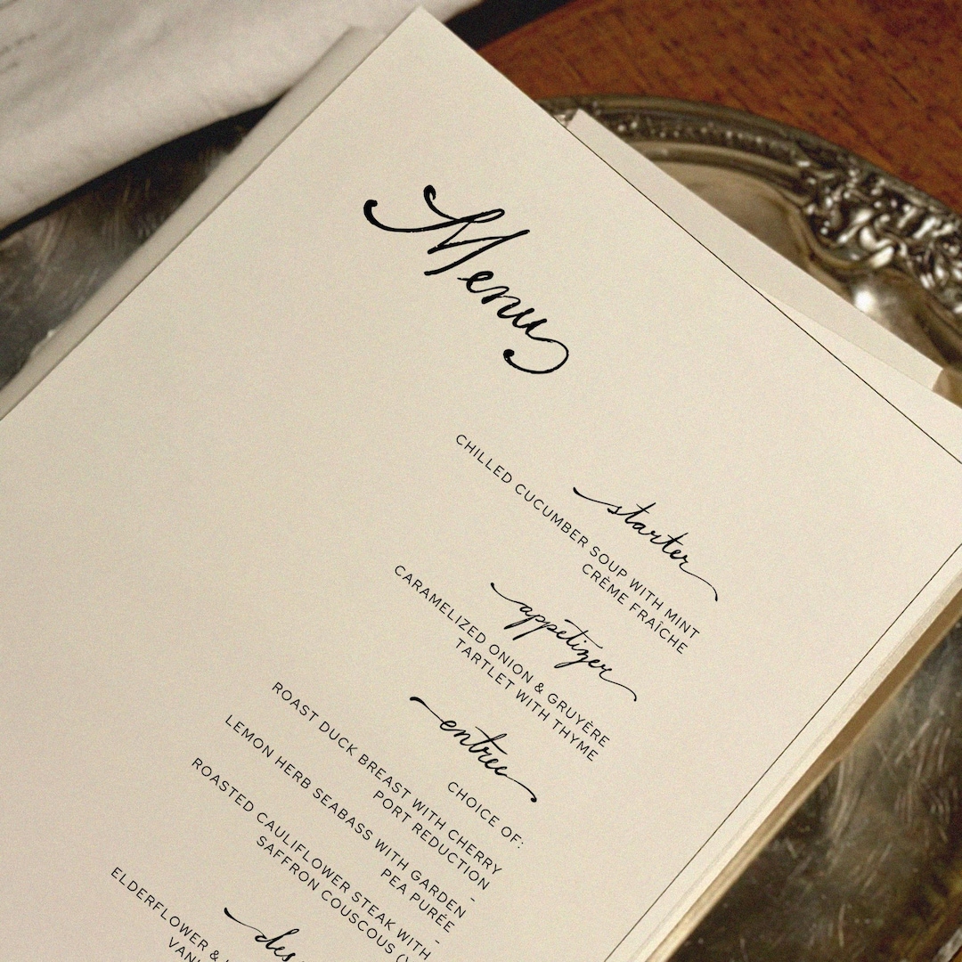 WEDDING MENU TEMPLATE Handwritten Editable & Printable Menu for Events ...