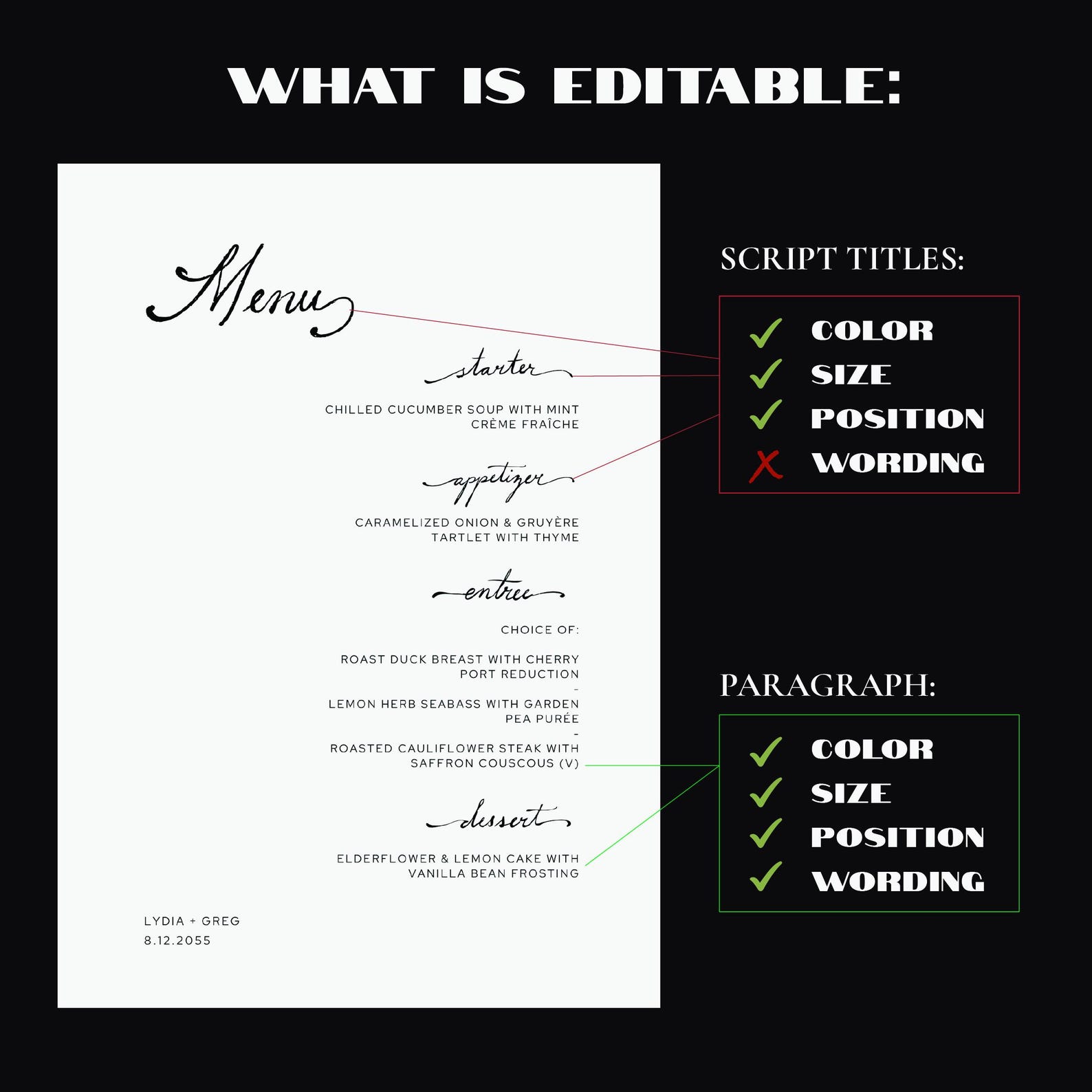 WEDDING MENU TEMPLATE Handwritten Editable & Printable Menu for Events ...