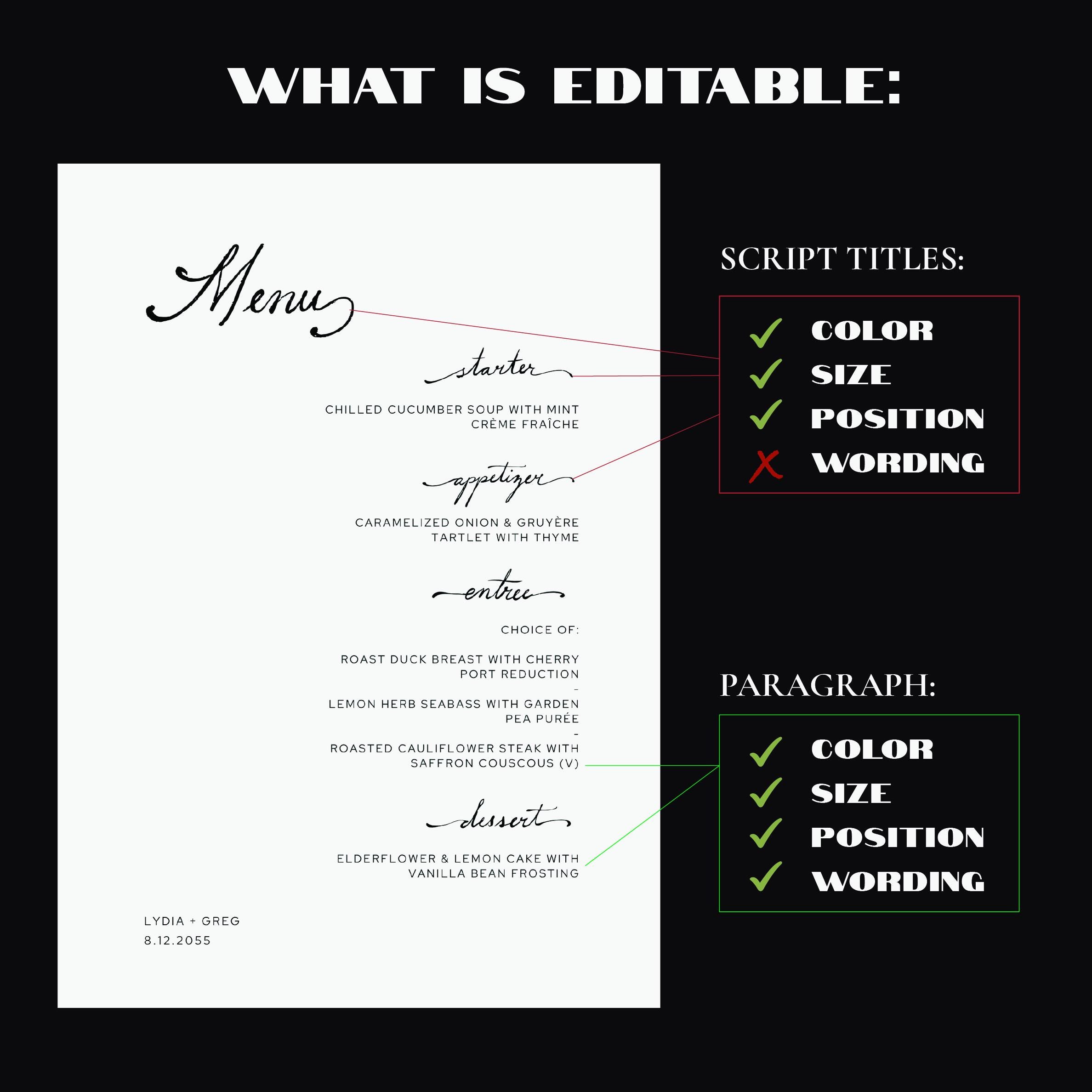 WEDDING MENU TEMPLATE Handwritten Editable & Printable Menu for Events ...