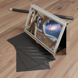Visitenkartenhalter mit Hülle Platz für bis zu 20 Karten Glänzendes Metallic-Finish Elegantes Geschenk, digitale Kunst The Cosmic navigator Galaxien