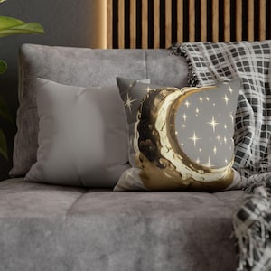 Faux Suede Pillowcase with Crescent Moon and Starry Night Print, Double-Sided, Cozy Home Decor, Housewarming, Birthday or Gift Idea