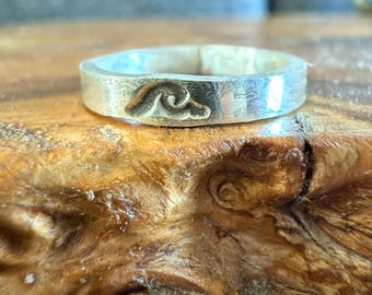 Recycled Sterling Silver Wave Ring | Hand Stamped Boho Band