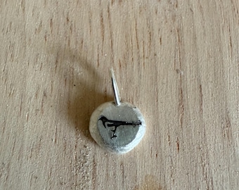 Hand Stamped Sterling Silver Magpie Pendant | Bird Necklace