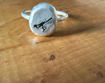 Handmade Sterling Silver Magpie Ring | Hammered Band