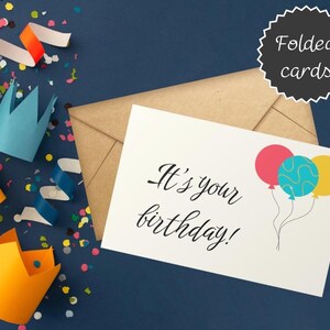 Cartes d'anniversaire / Cartes avec des ballons / Modèles imprimables / Jolies cartes d'anniversaire / Modèles numériques / Cartes numériques / Fichiers Pdf / Deux versions