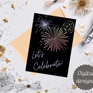 Cartes d'anniversaire / Cartes avec feux d'artifice / Modèles imprimables / Cartes d'anniversaire noires / Modèles numériques / Cartes numériques / Fichiers Pdf / Deux versions