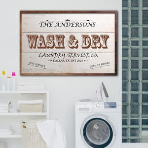 Custom Laundry Room Sign,Rustic Wash & Dry Wall Art,Personalized Name Bathroom Decor,Farmhouse Style Wooden Print,Vintage Laundry Room Decor