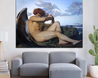 Fallen Angel Canvas Print, Classic Mythological Wall Art, Dramatic Renaissance Style Poster, Moody Fine Art Decor, Framed Poster Print