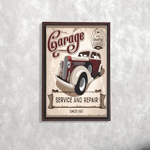 Vintage Garage Wall Art, Retro Car Canvas Print, Mechanic Gift, Classic Auto Shop Decor, Man Cave Poster, Father's Day Gift