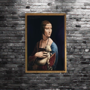Lady with an Ermine print, Da Vinci classic art reproduction, Renaissance portrait wall decor, old master canvas gift