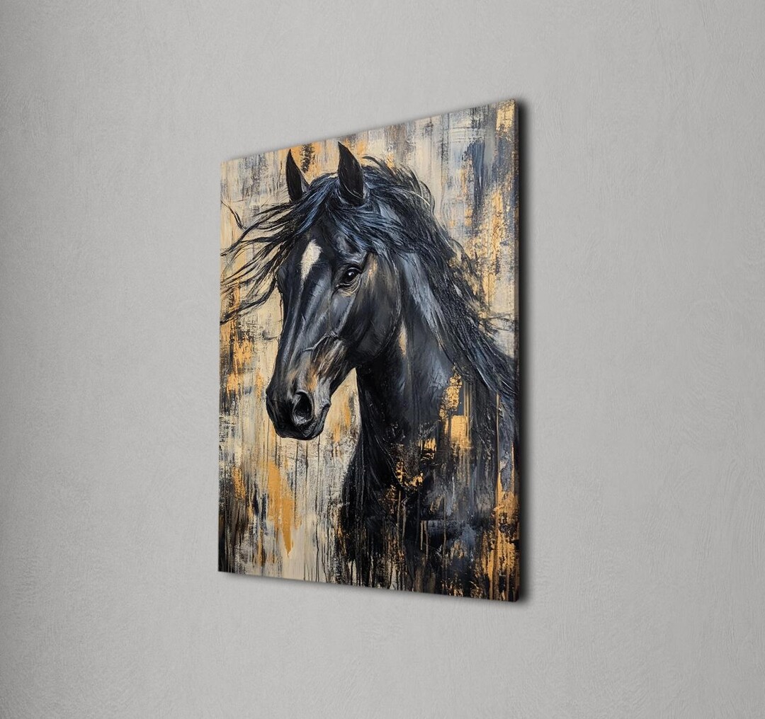 Black Horse Wall Art, Modern Animal Canvas, Abstract Horse Painting ...