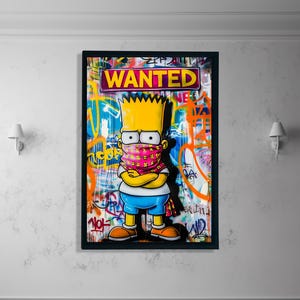 Lienzo pop art de Los Simpson enmascarados, arte mural colorido de dibujos animados, arte mural imprimible, póster de Los Simpson, regalo para amantes del anime, decoración de habitación infantil