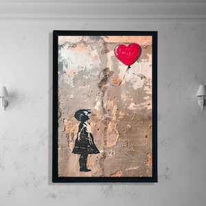 Banksy Red Balloon Girl Canvas Wall Art, Urban Street Art Wall Decor,Wallhanging,Framed Graffiti Style Canvas Print, Banksy lovers gift idea