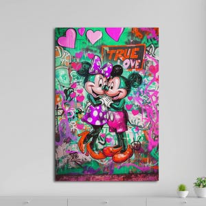 Stampa su tela Pop Art di Topolino e Minnie, colorata decorazione da parete con cartoni animati, stile anime, arredamento moderno per la cameretta dei bambini, regalo per i fan Disney.