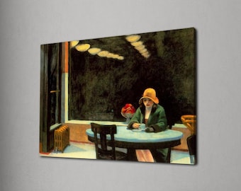 Edward Hopper Automat Canvas Art, Vintage Woman Cafe Painting, Solitude Wall Decor, Classic American Realism Print, Framed Print Art