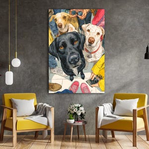 Colorful Dog Portrait Canvas Wall Art, Modern Pet Painting, Labrador Retriever Artwork, Funny Animal Lovers Gift, Playful Puppy Home Decor
