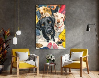 Colorful Dog Portrait Canvas Wall Art, Modern Pet Painting, Labrador Retriever Artwork, Funny Animal Lovers Gift, Playful Puppy Home Decor