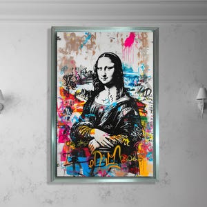 Graffiti Wall Art Canvas, Mona Lisa Street Art Print, Urban Pop Art Painting, Modern Wall Decor, Colorful Canvas for Living Room
