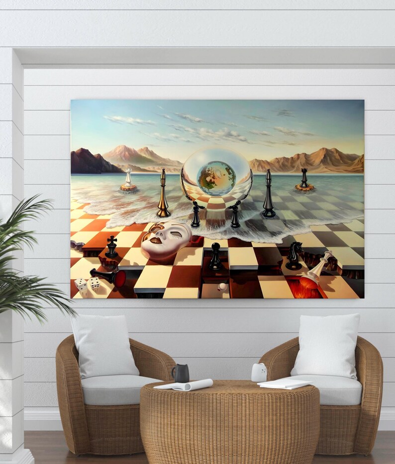 Salvador Dalí Chess Mask on the Sea, Surreal Framed Canvas Wall Art ...