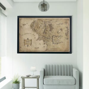 Mittelerde Weltkarte Leinwand Druck, Poster, Weltkarte Wandkunst, Leinwand Wanddekoration, gerahmte Leinwand, Wandbehang, Geschenkidee