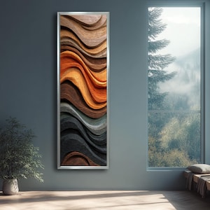 Abstract Wood Texture Wall Art, Vertical Wave Canvas Print, Rustic Earth Tone Modern Decor, Entryway Hallway Artwork, Tall Home Design