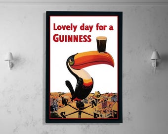 Guinness Beer Vintage Poster, Toucan Retro Wall Art, Bar Pub Decor Print, Framed Canvas Wall Print Art, Wallhanging, Canvas Gifts idea