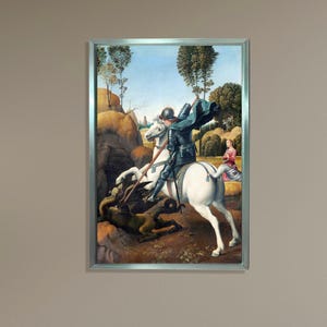 Saint George and the Dragon Canvas, Classic Renaissance Art Print, Knight on Horse Wall Decor, Medieval Battle Painting, Historical Poster