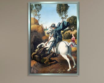 Saint George and the Dragon Canvas, Classic Renaissance Art Print, Knight on Horse Wall Decor, Medieval Battle Painting, Historical Poster