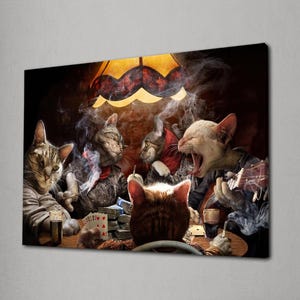 Funny Cat Poker Wall Art, Smoking Cats Playing Cards Canvas, Retro Bar Decor, Hilarious Animal Print, Quirky Gift for Cat Lovers