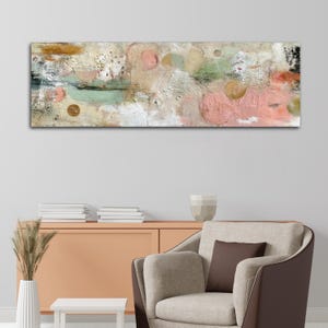 Panoramic Abstract Canvas Art, Soft Textured Horizontal Print in Pink & Beige, Earthy Pastel Wall Decor for Living Room or Bedroom