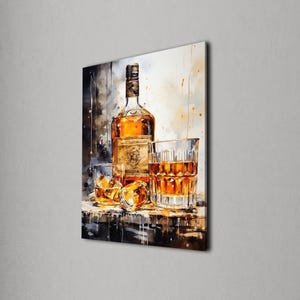 Whiskey Bottle Wall Art, Classic Bar Decor Print, Framed Bourbon Canvas Painting, Whiskey painting Kitchen Wall decor, Housewarming gift