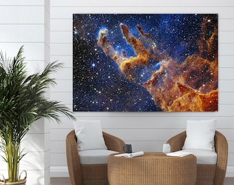 James Webb Säulen der Schöpfung, Leinwand Wanddekor, James Webb Weltraumteleskop, kosmische Klippen Wandkunst, Galaxien und Sterne, gerahmte Leinwand