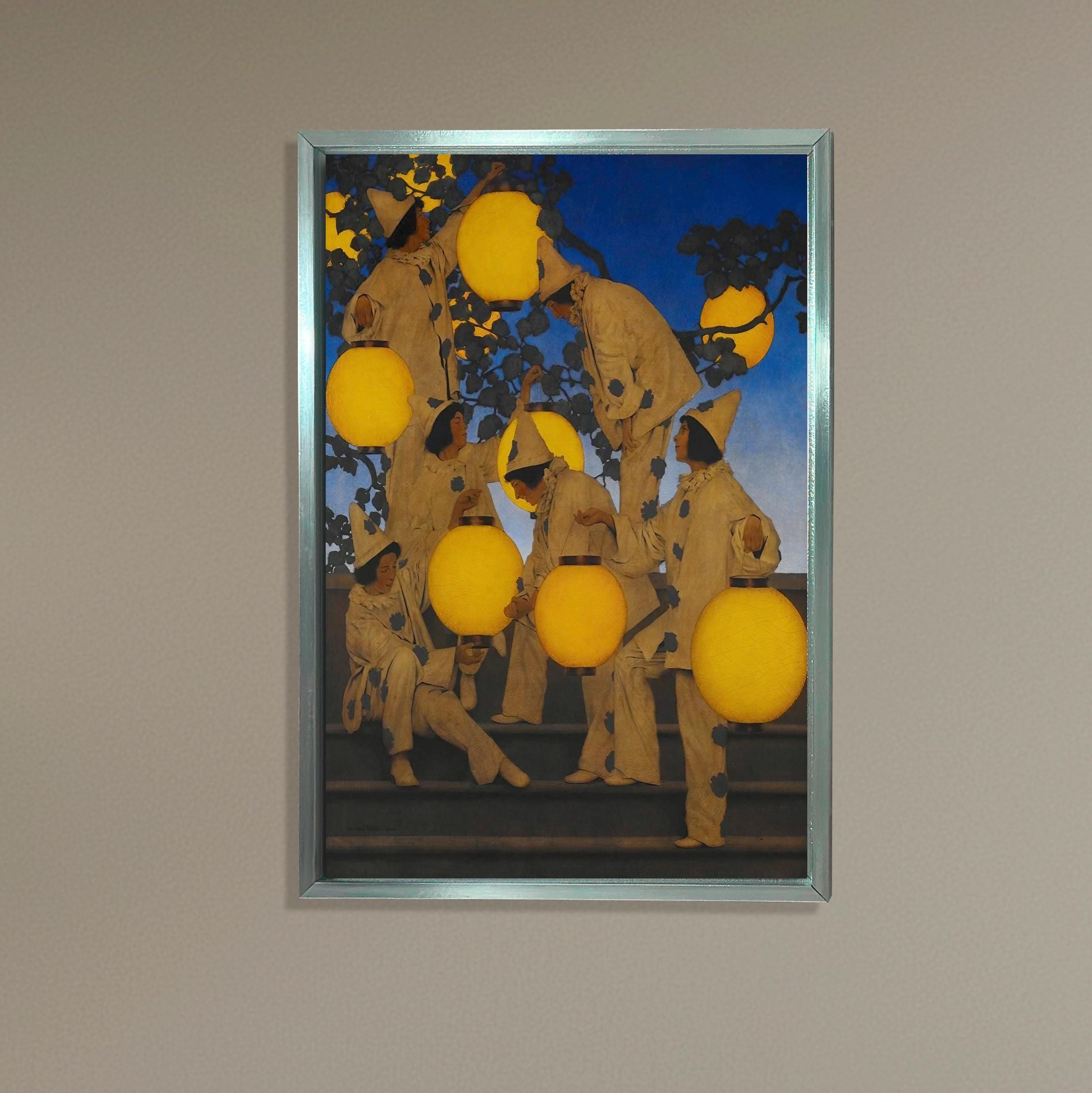 Lantern Parade Wall Art, Yellow Light Canvas Print, Vintage Clown