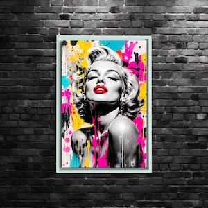 Marilyn Monroe Pop Art Canvas, Colorful Marilyn Monroe, Framed Canvas, Monroe Poster, Fashion Print, Famous Woman Poster Art, Ready to Hang