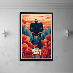 Stampa poster "Il gigante di ferro", film d'animazione, decorazione da parete con cornice in stile retrò, arazzo, dipinto su tela raffigurante un robot, idea regalo.