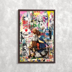 Banksy Little Couple Love Canvas, Street Art Graffiti Wall Decor, Framed Pop Art Print, Romantic Couple Graffiti Art, Gift for Art Lovers