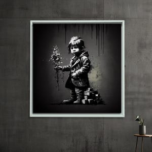 Quadro murale "Dark Graffiti Boy", tela con fiori in fiamme, stampa di street art emozionale, poster urbano in bianco e nero, stampabile, decorazione per la camera da letto