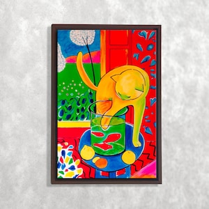 Lienzo de gato colorido para pared, estampado animal juguetón, decoración pop art para el hogar, póster de gato divertido, regalo original para habitación, decoración de pared para inauguración de la casa.