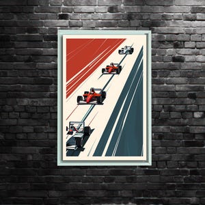 Formula 1 Racing Canvas Wall Art, Red Race Car Print, Motorsport Decor, Dynamic Racing Artwork, Man Cave, Wall Decor Chart, Gift idea