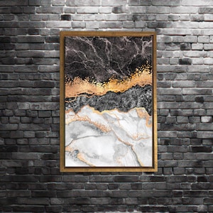 Black White Marble Canvas, Gold Accent Abstract Art, Modern Geometric Wall Print, Abstract Canvas Art, Luxury Marble Poster, Home decor art
