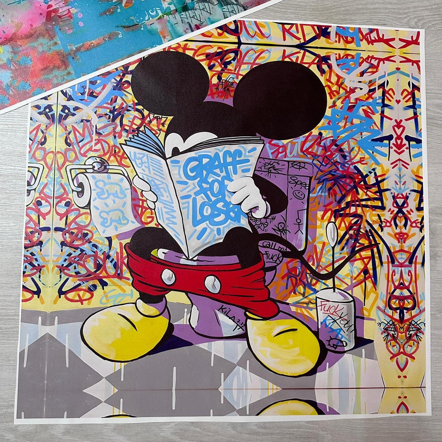 Mickey in the Toilet Graffiti Pop Art, Mickey Canvas Art, Mickey