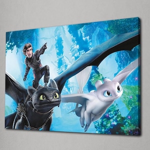 How to Train Your Dragon Canvas Print,Viking Fantasy Wall Art,Dragon Movie Poster for Kids Room,Animated Film Decor,Gift for Boys Art Lovers