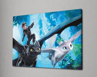 How to Train Your Dragon Canvas Print,Viking Fantasy Wall Art,Dragon Movie Poster for Kids Room,Animated Film Decor,Gift for Boys Art Lovers