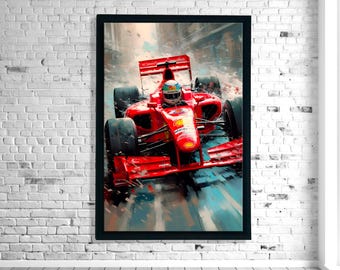 Formula 1 Racing Canvas Wall Art, Red Race Car Print, Motorsport Decor, Dynamic Racing Artwork, Man Cave, Wall Decor Chart, Gift idea