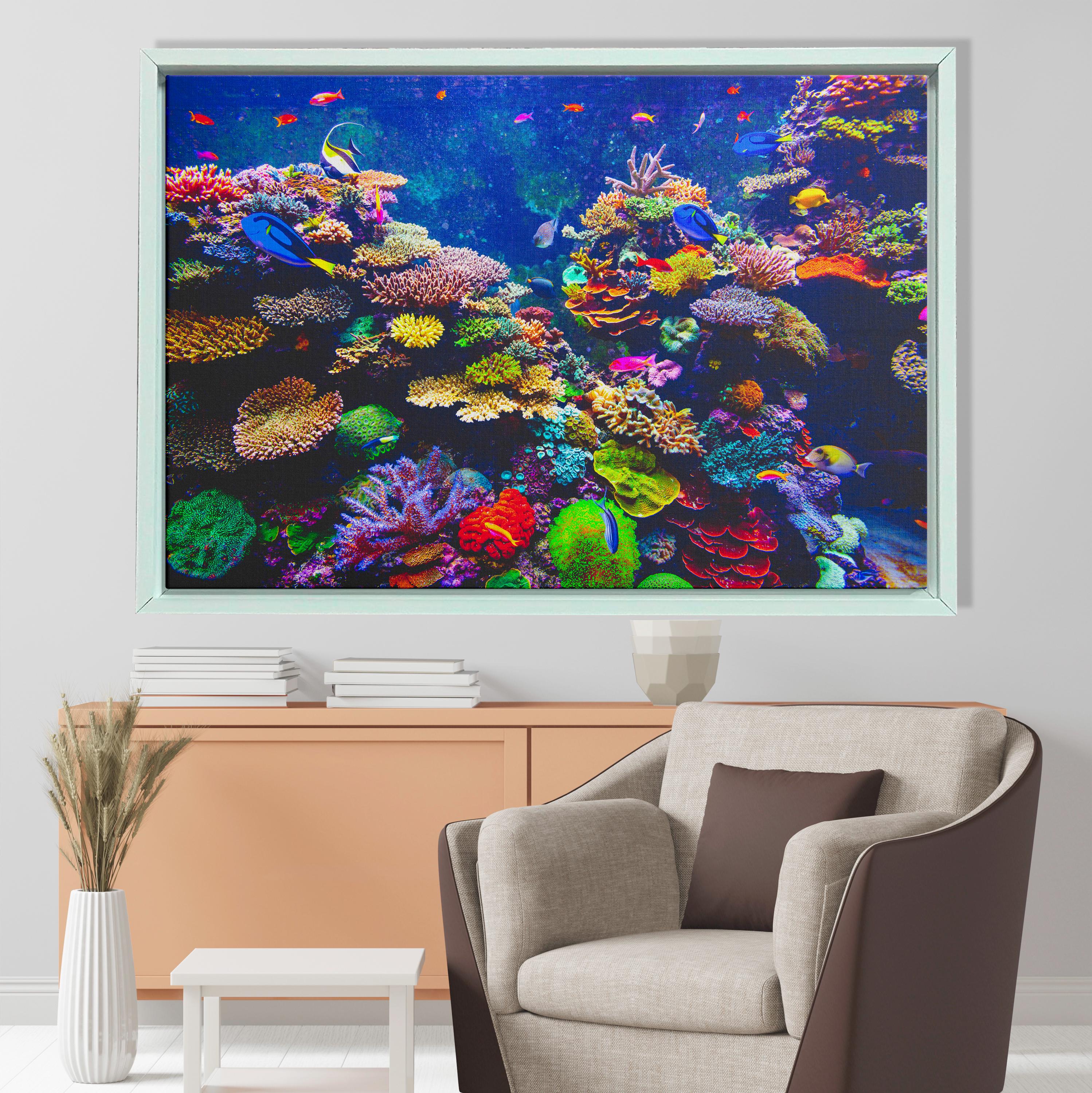 サンゴ礁の壁アート、水中の海のキャンバス、熱帯魚の絵画、カラフルな