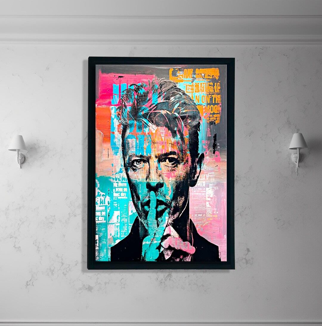 David Bowie Portrait, David Bowie Graffiti Pop Art Canvas, Framed