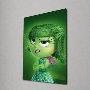 Stampa murale "Disgust", stampa su tela di Inside Out, poster di un personaggio dei cartoni animati verde, decorazioni divertenti per la cameretta dei bambini, opera d'arte ispirata alla Pixar